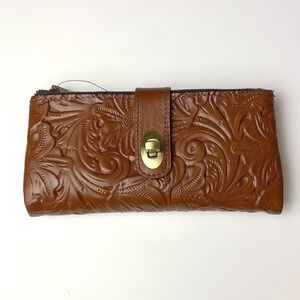 Patricia Nash Brown Embossed Leather Wallet converts to Wristlet